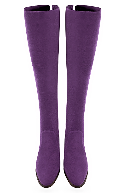 Amethyst purple women's leather thigh-high boots. Round toe. Flat leather soles. Made to measure. Top view - Florence KOOIJMAN